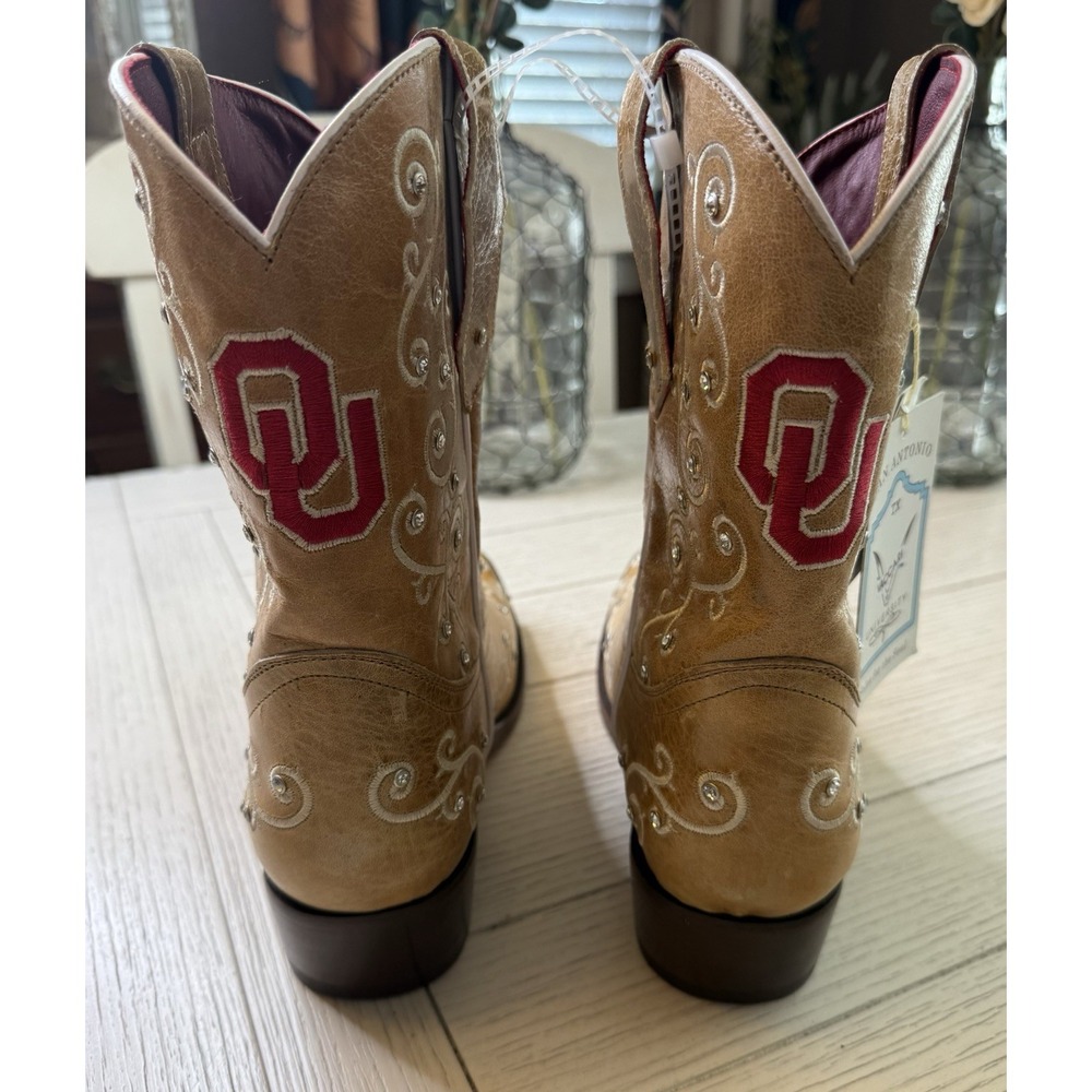 NCAA Vaccari OU Oklahoma Sooners Women 10 Midcalf Leather NWT Cowboy Boots Rare - Picture 4 of 12